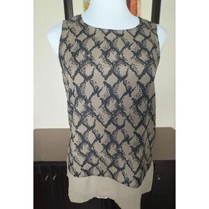 Banana Republic Top Sz XS Brown Black Print Sleeveless Semi Sheer Round Neck